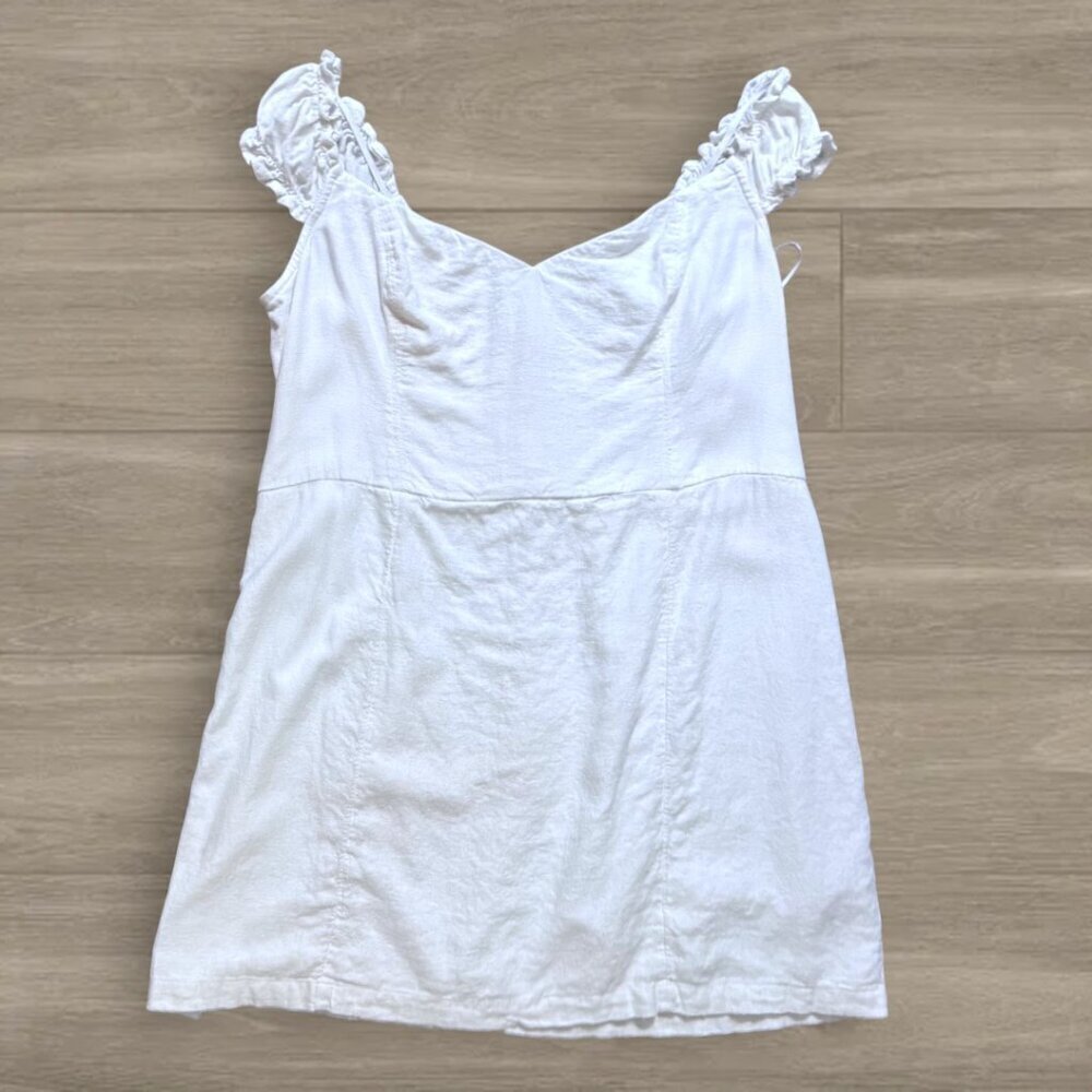 Abercrombie & Fitch White Linen Blend Mini Dress Ruffle Strap Summer Sundress XL